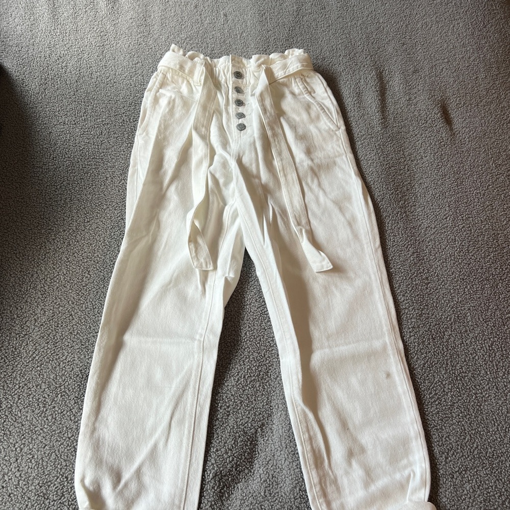 LOFT White Ankle Cropped Pants with Drawstring